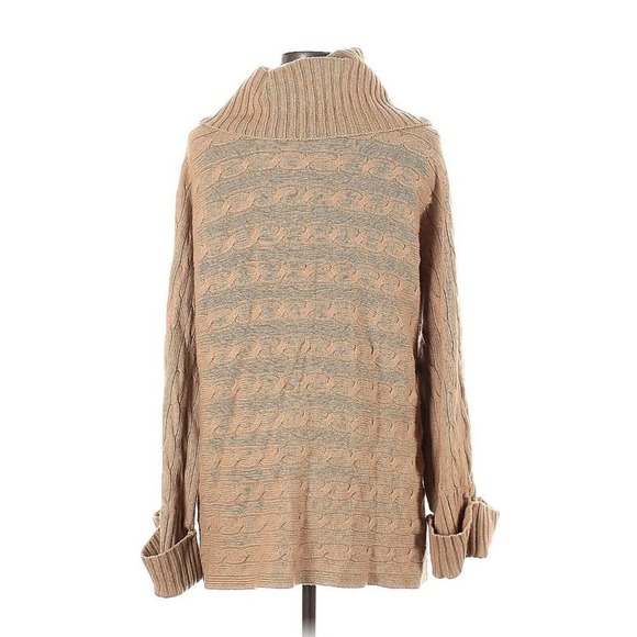 Ralph Lauren Wool Cashmere Cable Knit Belted Cardigan Tan Brown Large Buttons - Picture 2 of 3